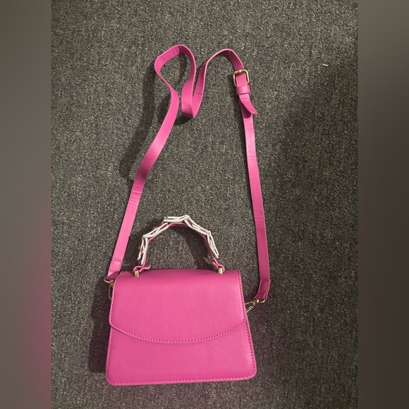 Handbags - Floral shape handle Pink Women's Handbag Crossbody Bag with one belt: 17*13cm